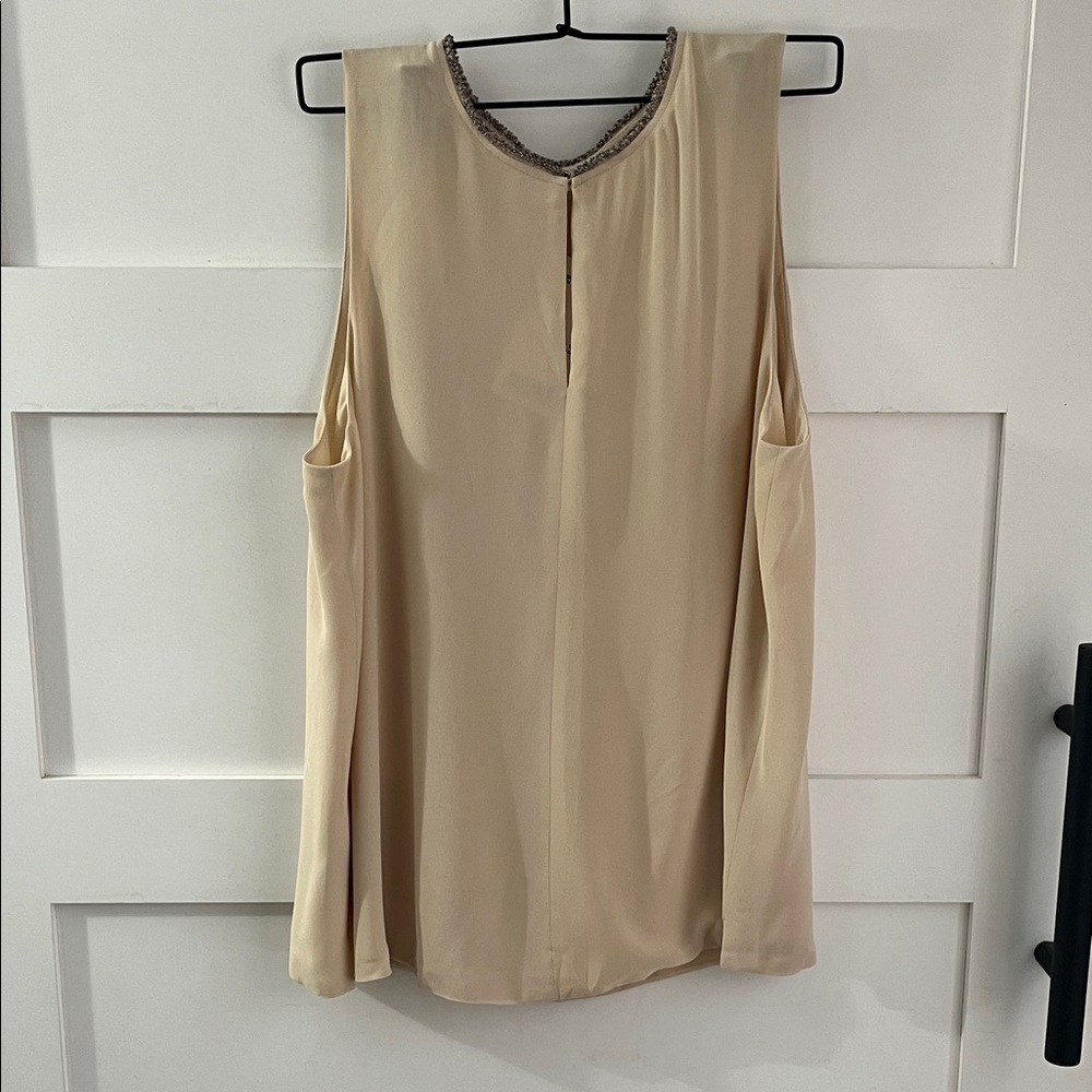 MNG | NWT Mango Cream Sleeveless Blouse with Beaded Collar sz 8